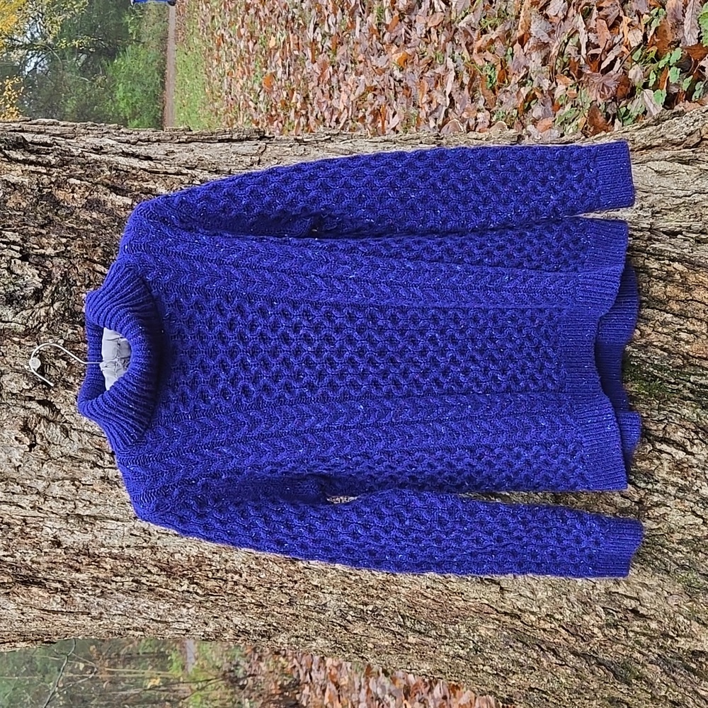 LAND'S END Vibrant Blue Cable Knit Turtleneck Sweater. Size Ladies S. LIKE NEW!